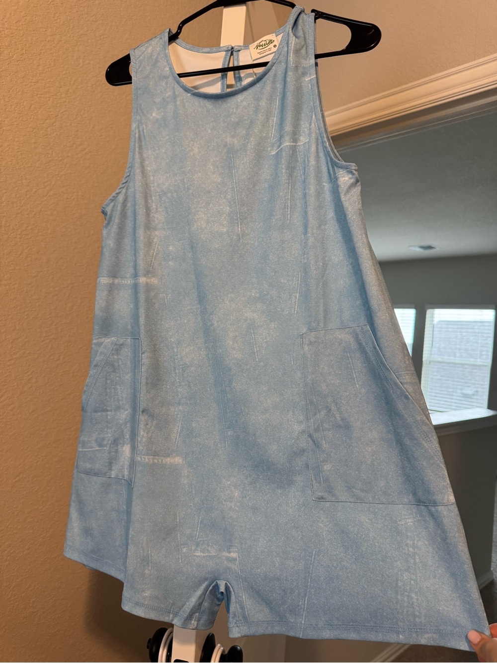 Light Blue Sleeveless Shift Dress with Pockets